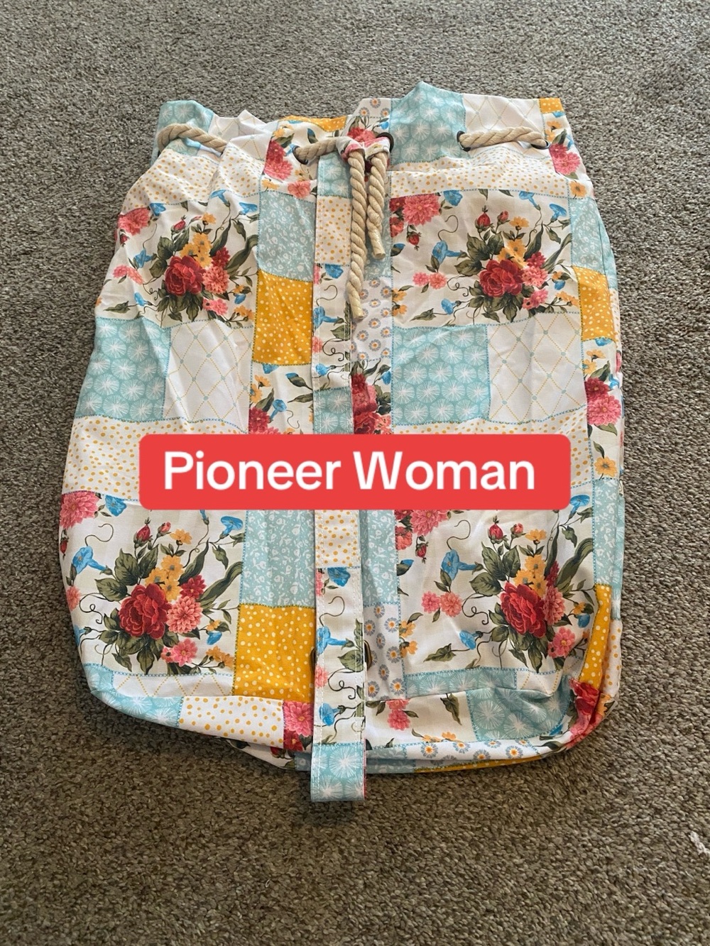 The Pioneer Woman Floral Patchwork laundry bag in Yellow, Blue, White, Red